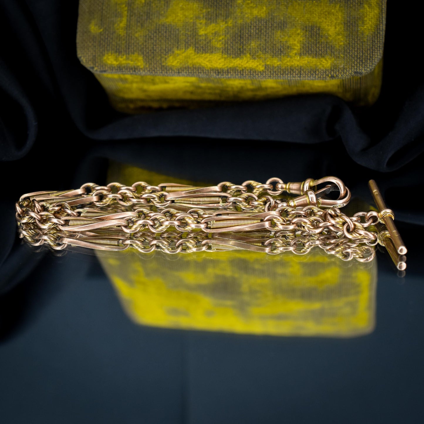 Antique 14.5" 9ct Gold Fetter Knot Link Double Albert Watch Chain Necklace