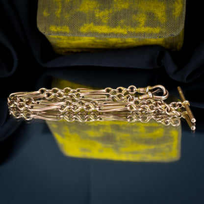 Antique 14.5" 9ct Gold Fetter Knot Link Double Albert Watch Chain Necklace