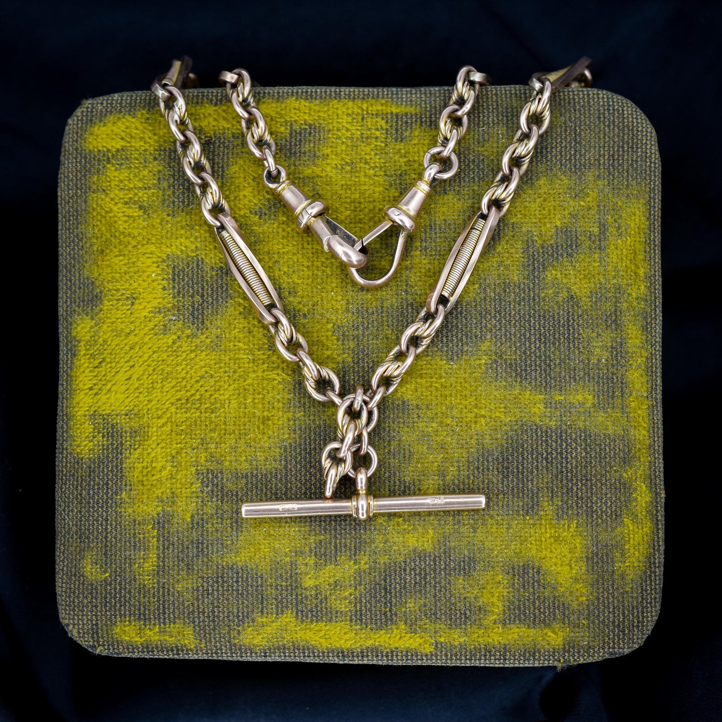 Antique 14.5" 9ct Gold Fetter Knot Link Double Albert Watch Chain Necklace