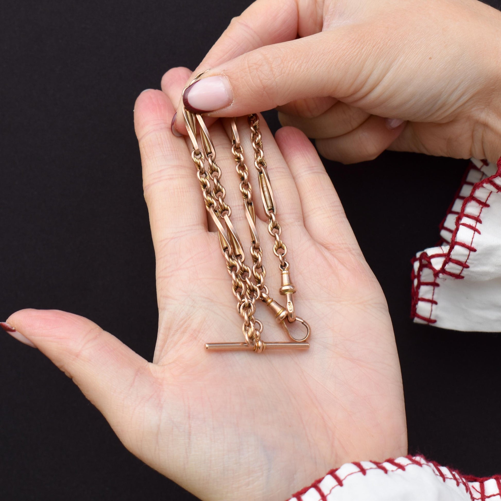 Antique 14.5" 9ct Gold Fetter Knot Link Double Albert Watch Chain Necklace