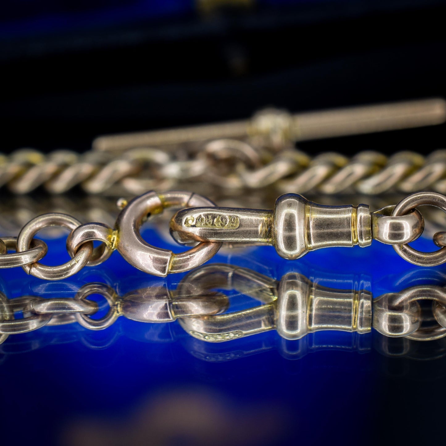 Antique 9ct Gold Graduated Curb Link Double Albert Watch Chain Necklace with T-bar - 14"