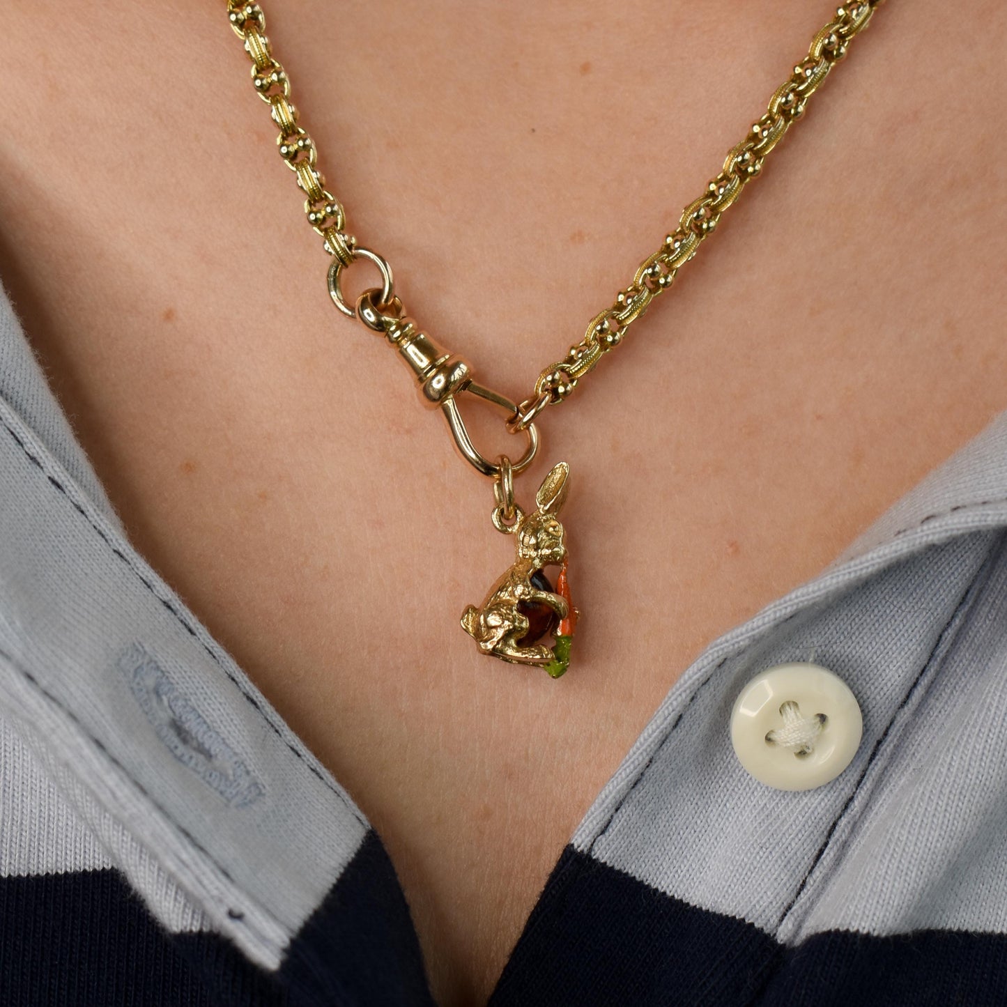 Vintage Rabbit Bunny Enamel Carrot 9ct Yellow Gold Charm