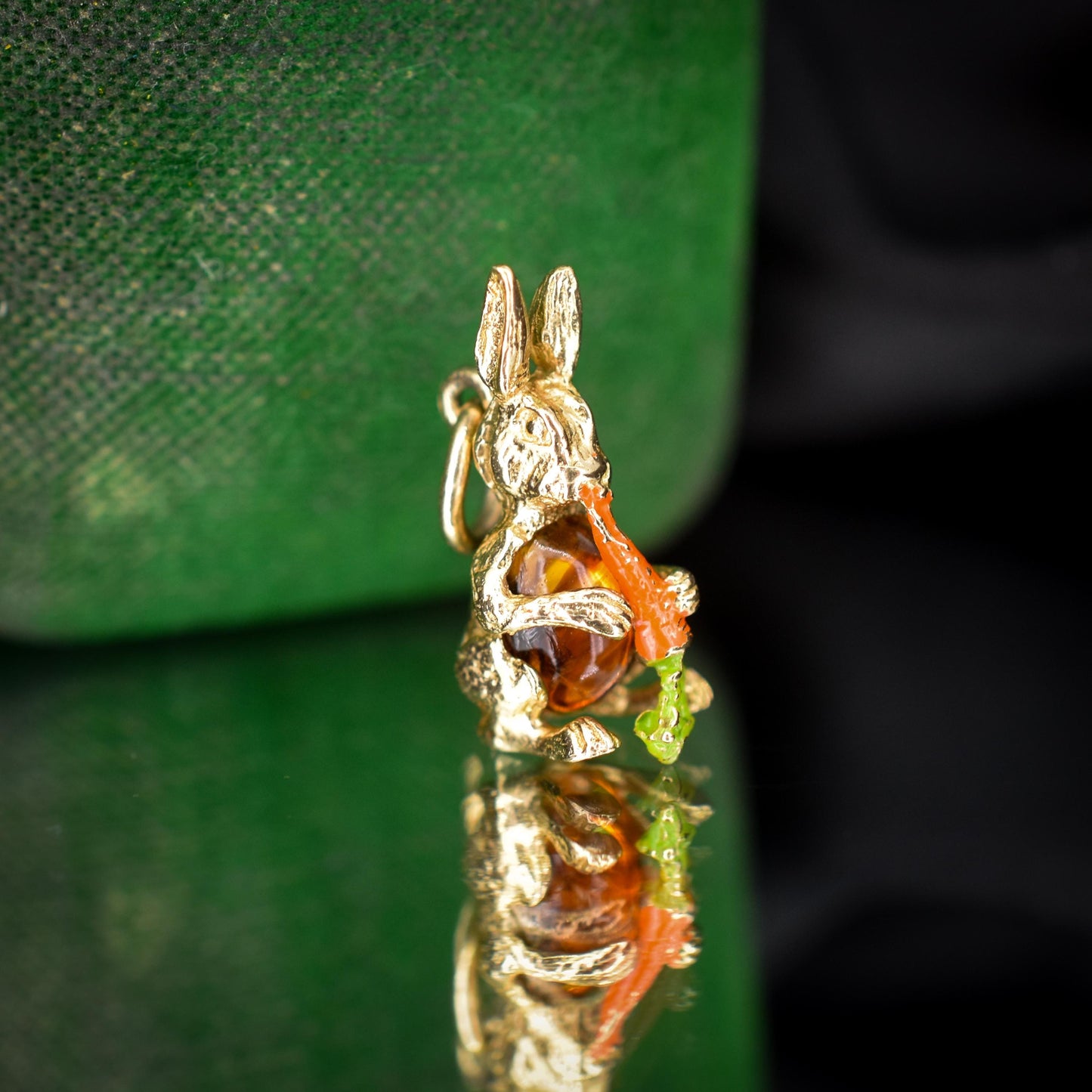 Vintage Rabbit Bunny Enamel Carrot 9ct Yellow Gold Charm