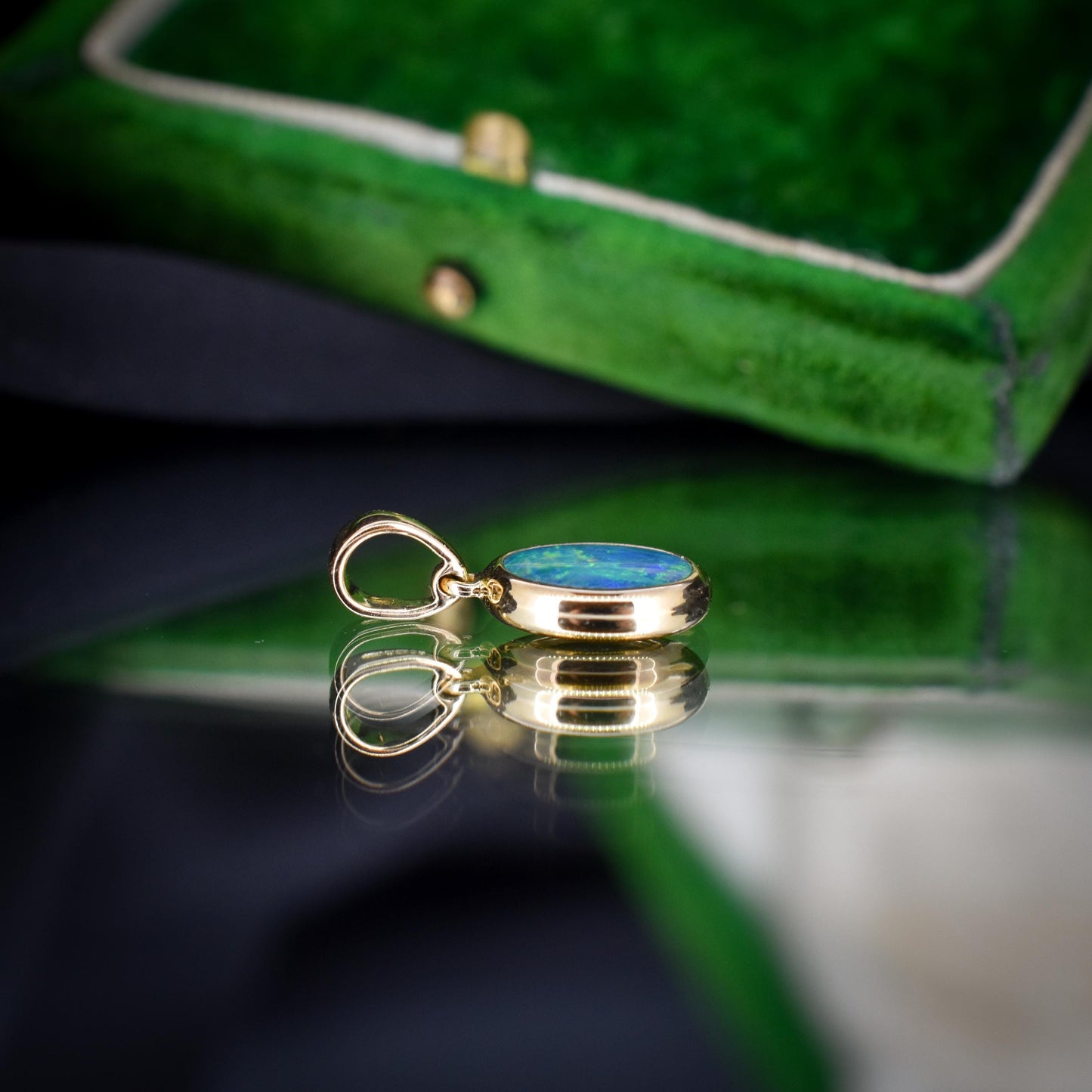 Black Opal Doublet Oval Drop 9ct Yellow Gold Pendant Charm