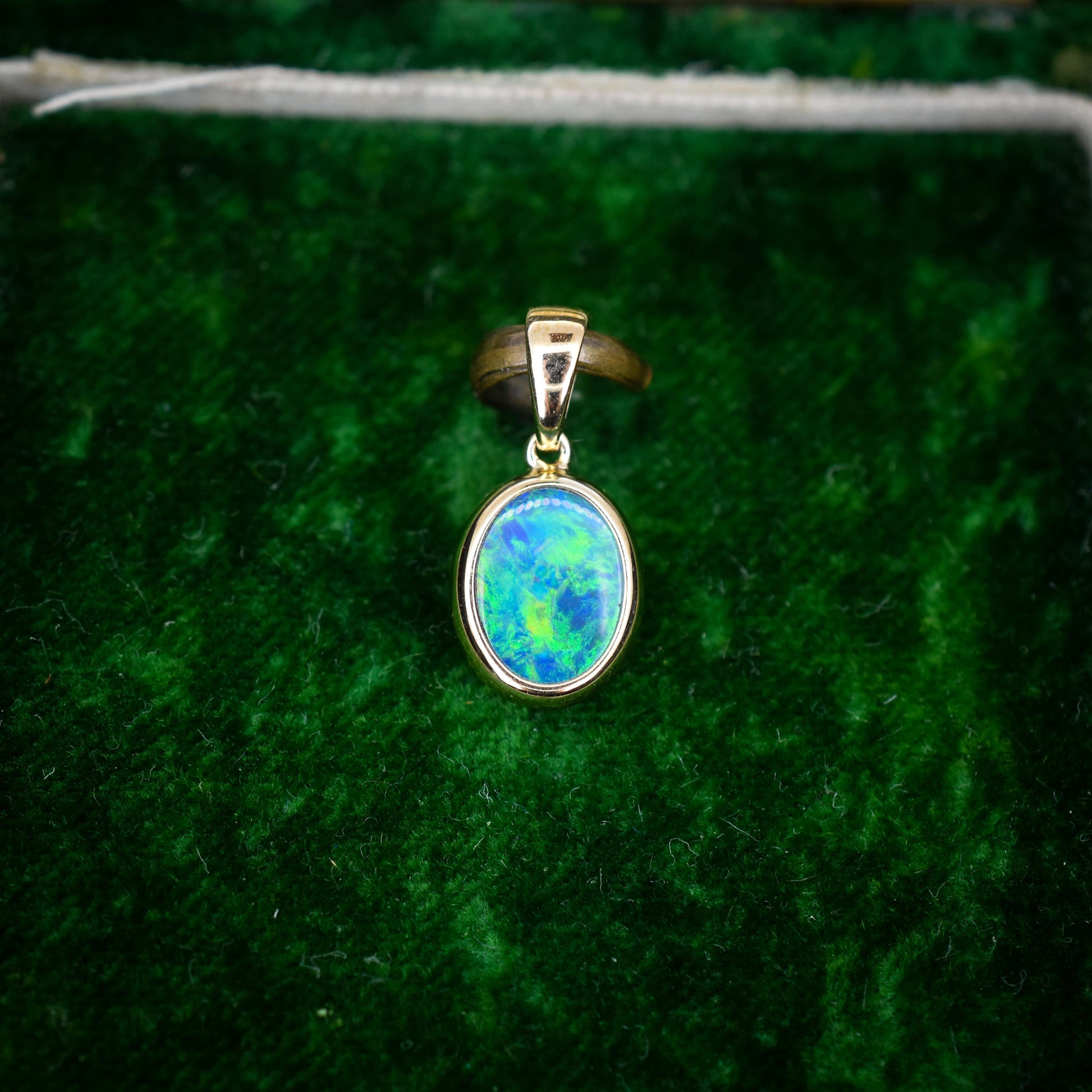 Black Opal Doublet Oval Drop 9ct Yellow Gold Pendant Charm