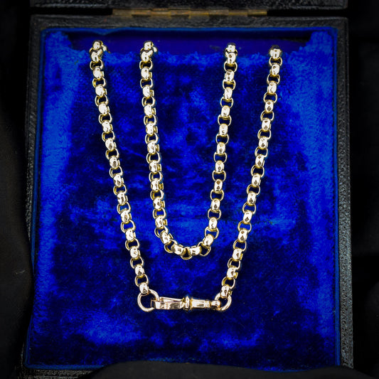 Antique Victorian 9ct Gold Faceted Link Chain Necklace with Dog Clip | 18"