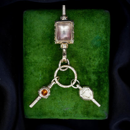 Antique Gold Cased Trio of Fobs Charms on Split Ring