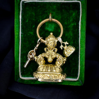 Antique Gold Cased Trio of Intaglio Fobs Charm with Split Ring