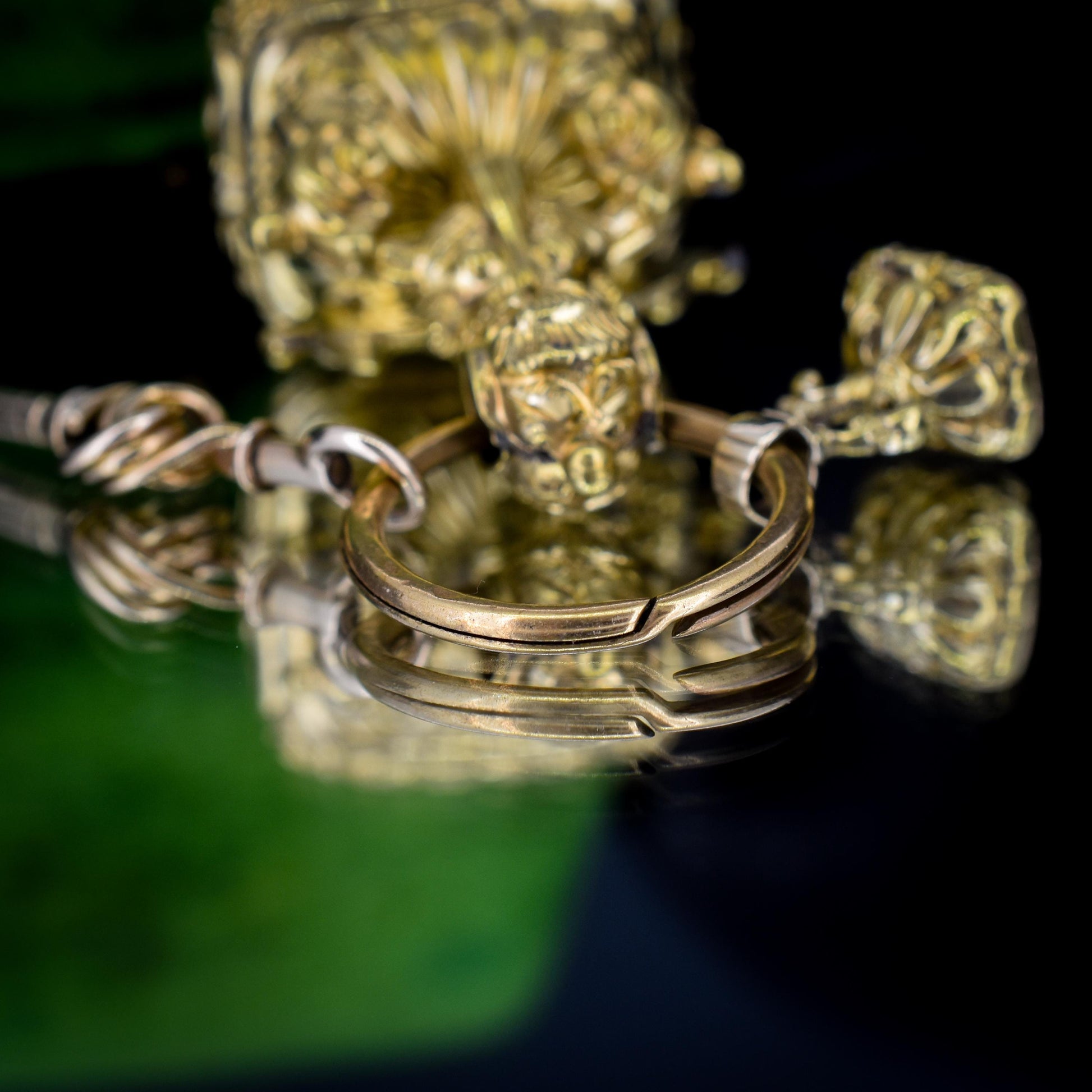 Antique Gold Cased Trio of Intaglio Fobs Charm with Split Ring