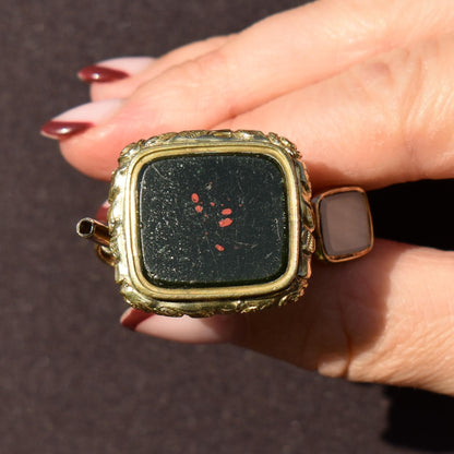 Antique Gold Cased Trio of Intaglio Fobs Charm with Split Ring