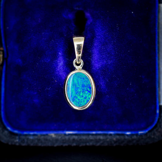 Black Opal Doublet Oval Drop 9ct Yellow Gold Pendant Charm