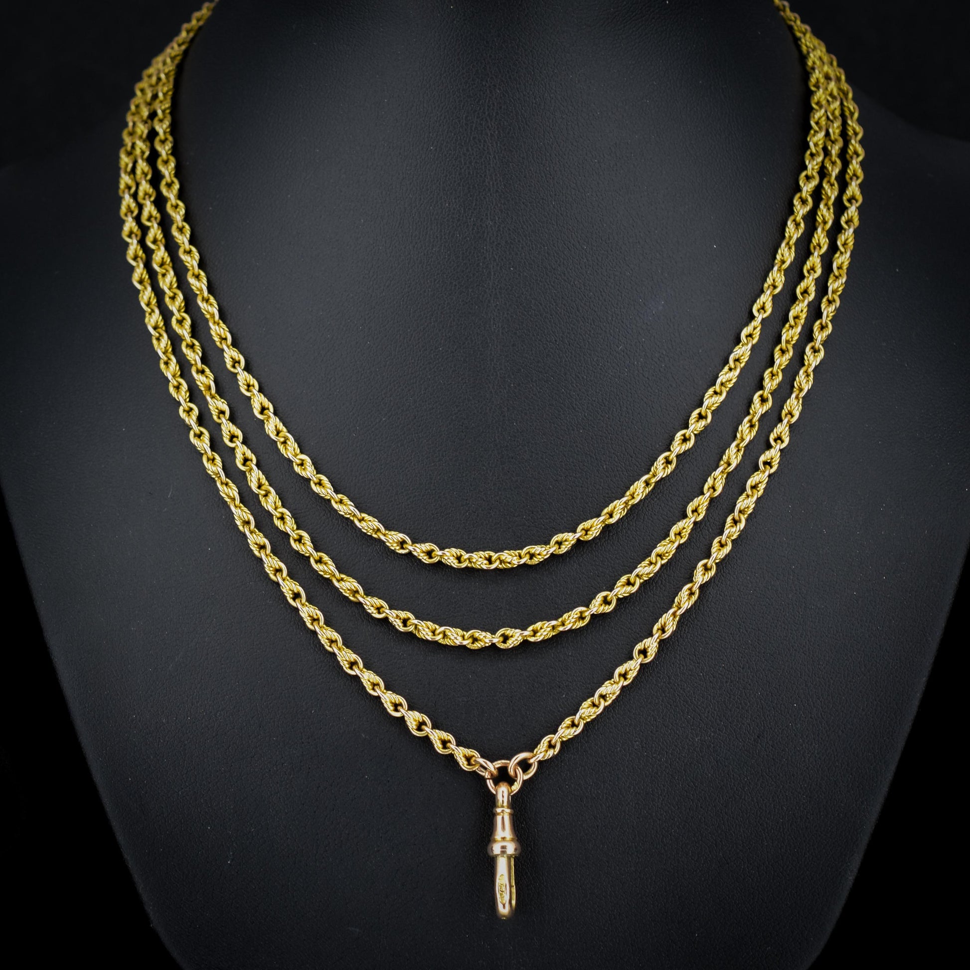 Antique '1904' 9ct Yellow Gold Fetter Link Chain Necklace 55" Length