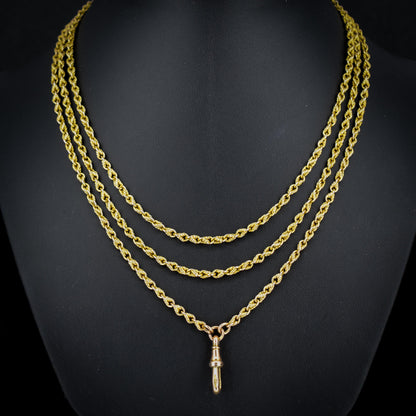 Antique '1904' 9ct Yellow Gold Fetter Link Chain Necklace 55" Length