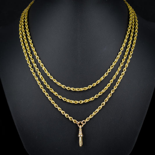 Antique '1904' 9ct Yellow Gold Fetter Link Chain Necklace 55" Length