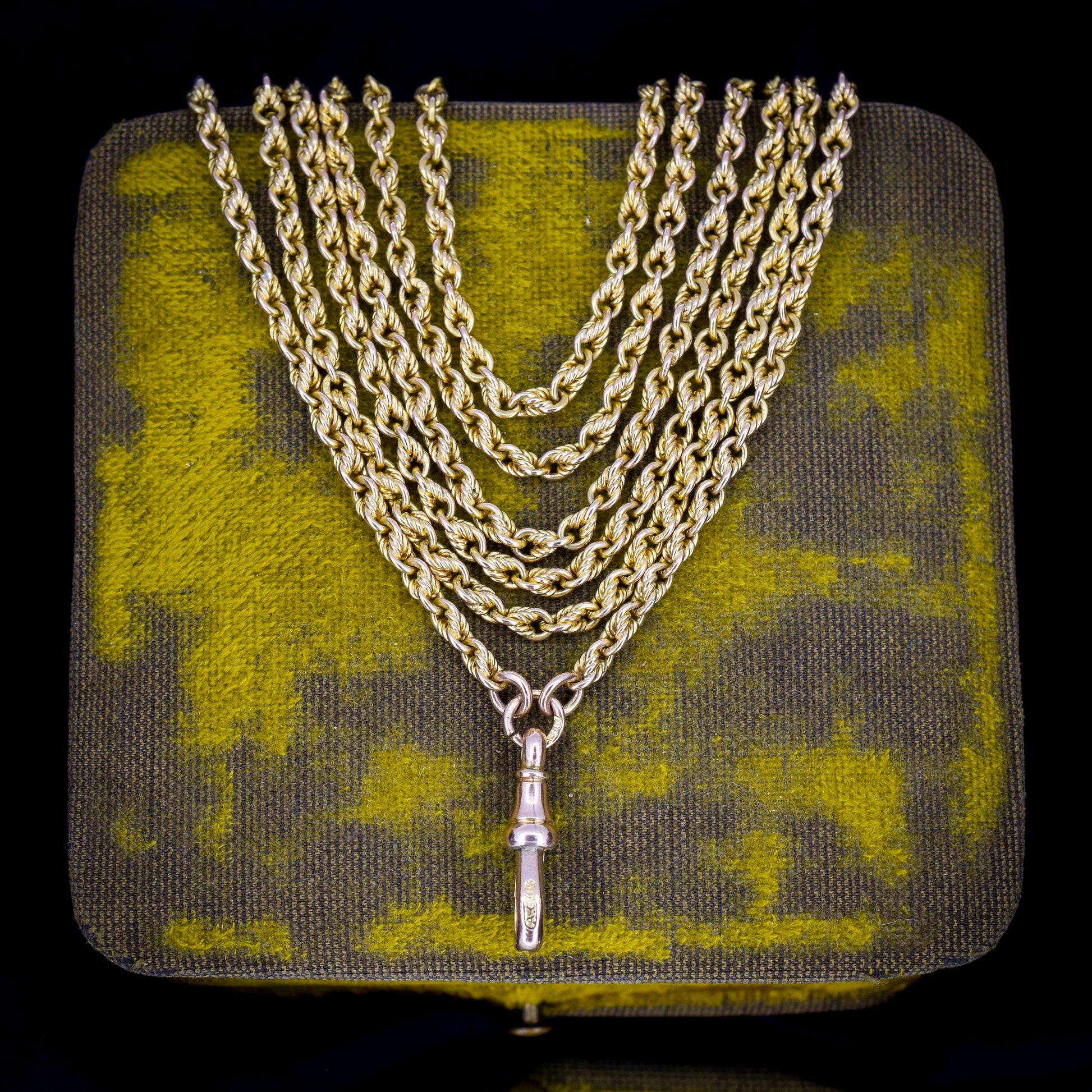 Antique '1904' 9ct Yellow Gold Fetter Link Chain Necklace 55" Length