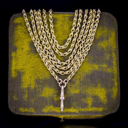 Antique '1904' 9ct Yellow Gold Fetter Link Chain Necklace 55" Length