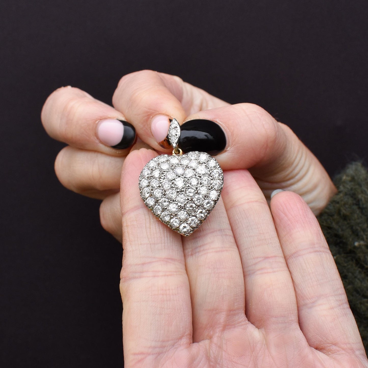 Diamond Heart Pendant 4.0ct Total | Edwardian Style