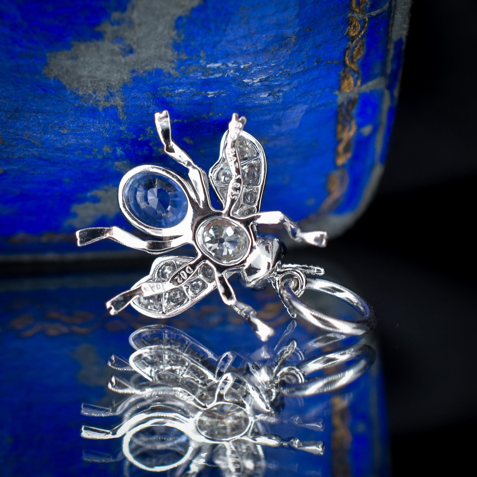 Ceylon Sapphire and Diamond Platinum Insect Bee Pendant