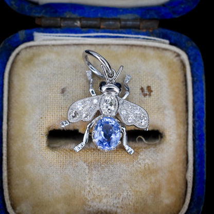 Ceylon Sapphire and Diamond Platinum Insect Bee Pendant