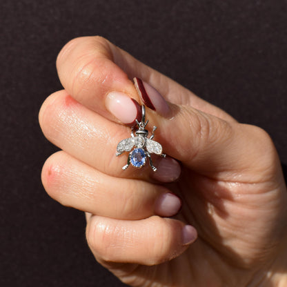 Ceylon Sapphire and Diamond Platinum Insect Bee Pendant