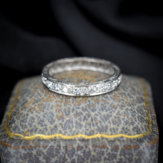 Art Deco Diamond 18ct White Gold Half Eternity Wedding Band Ring