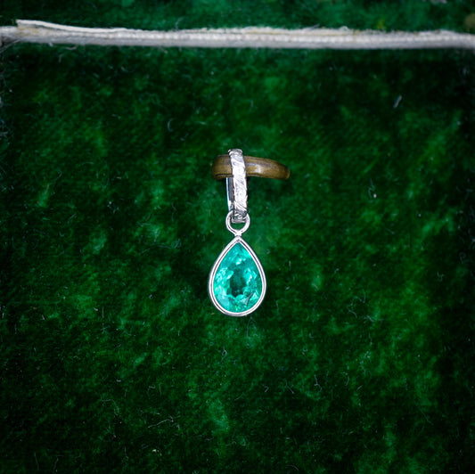 0.58ct Natural Colombian Emerald Platinum Drop Pendant Charm