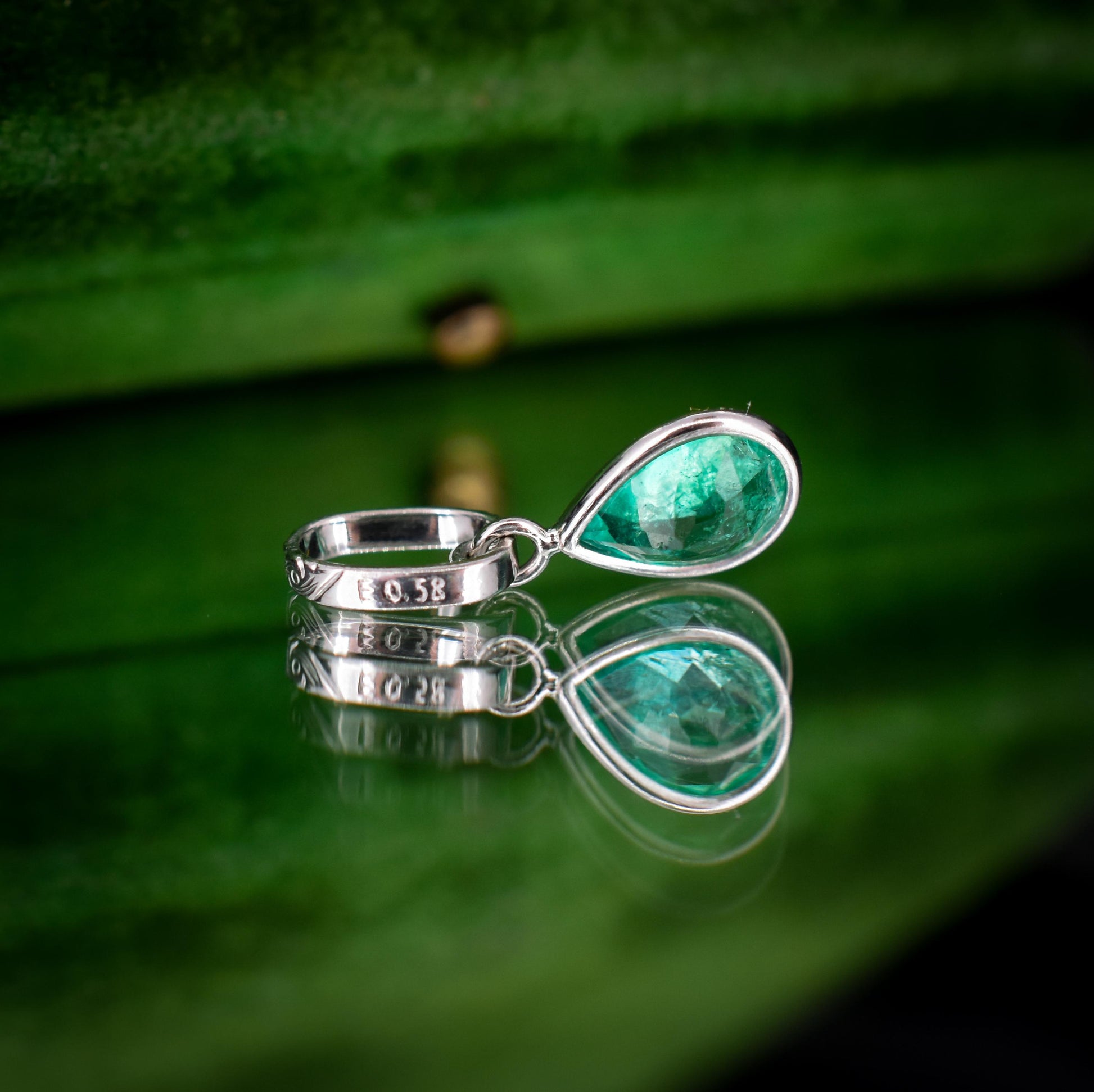 0.58ct Natural Colombian Emerald Platinum Drop Pendant Charm