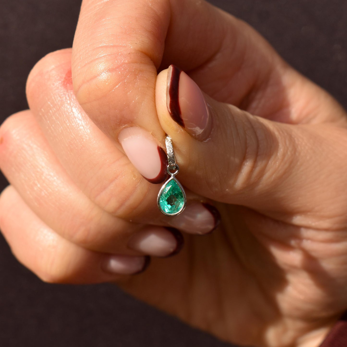 0.58ct Natural Colombian Emerald Platinum Drop Pendant Charm