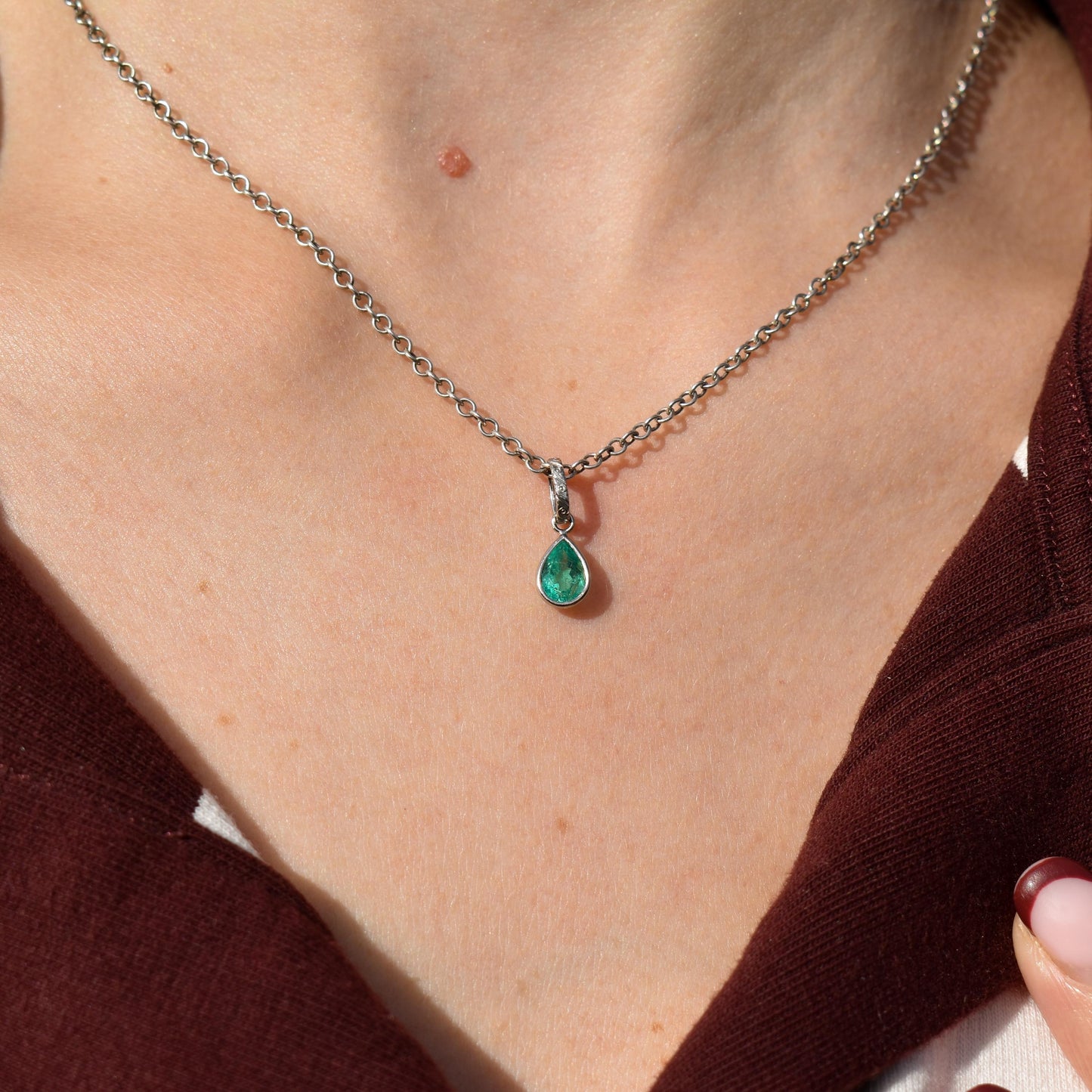 0.58ct Natural Colombian Emerald Platinum Drop Pendant Charm