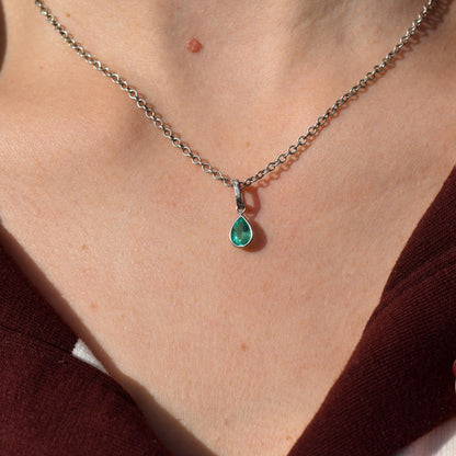 0.58ct Natural Colombian Emerald Platinum Drop Pendant Charm