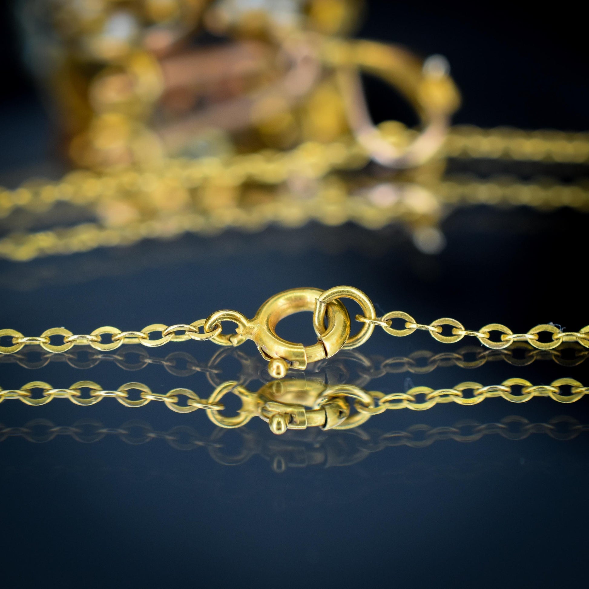 Antique Edwardian Blue Paste 9ct Gold Pendant and Chain Necklace | 15" Length