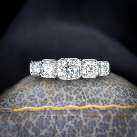 Art Deco Style 0.90ct Diamond Five Stone Platinum Ring