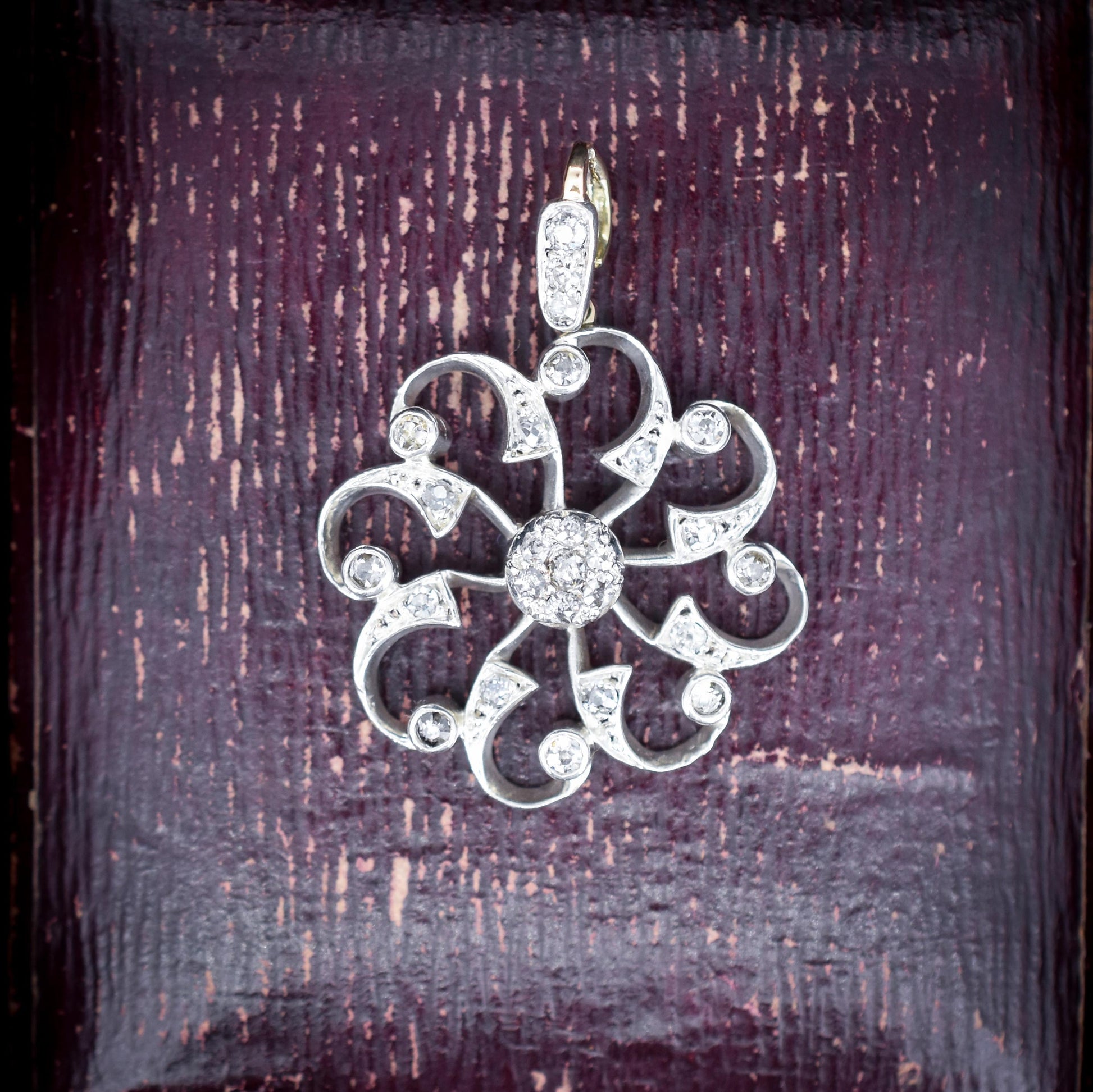 Antique Victorian Old Cut Diamond Snowflake Gold Pendant