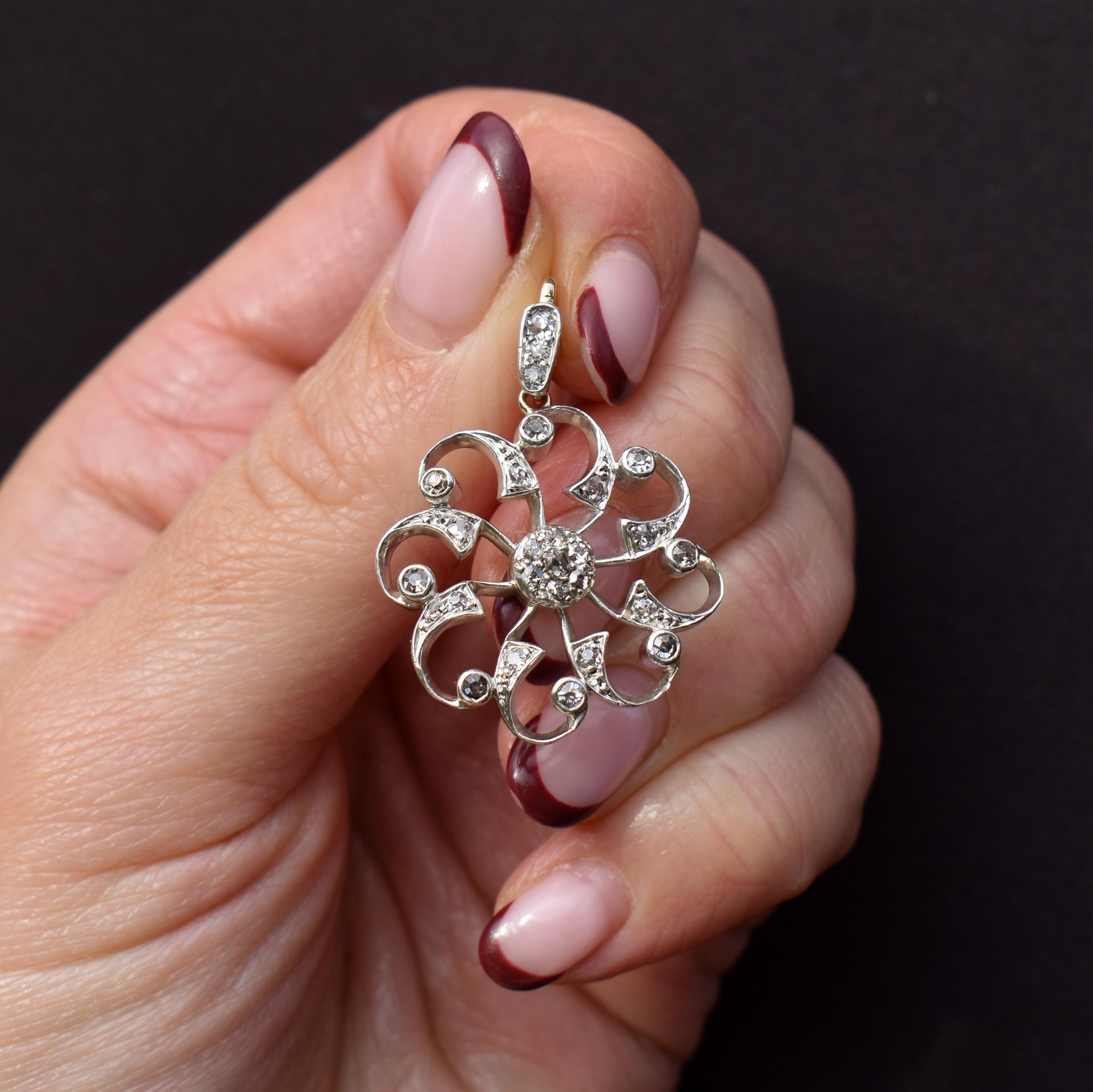 Antique Victorian Old Cut Diamond Snowflake Gold Pendant