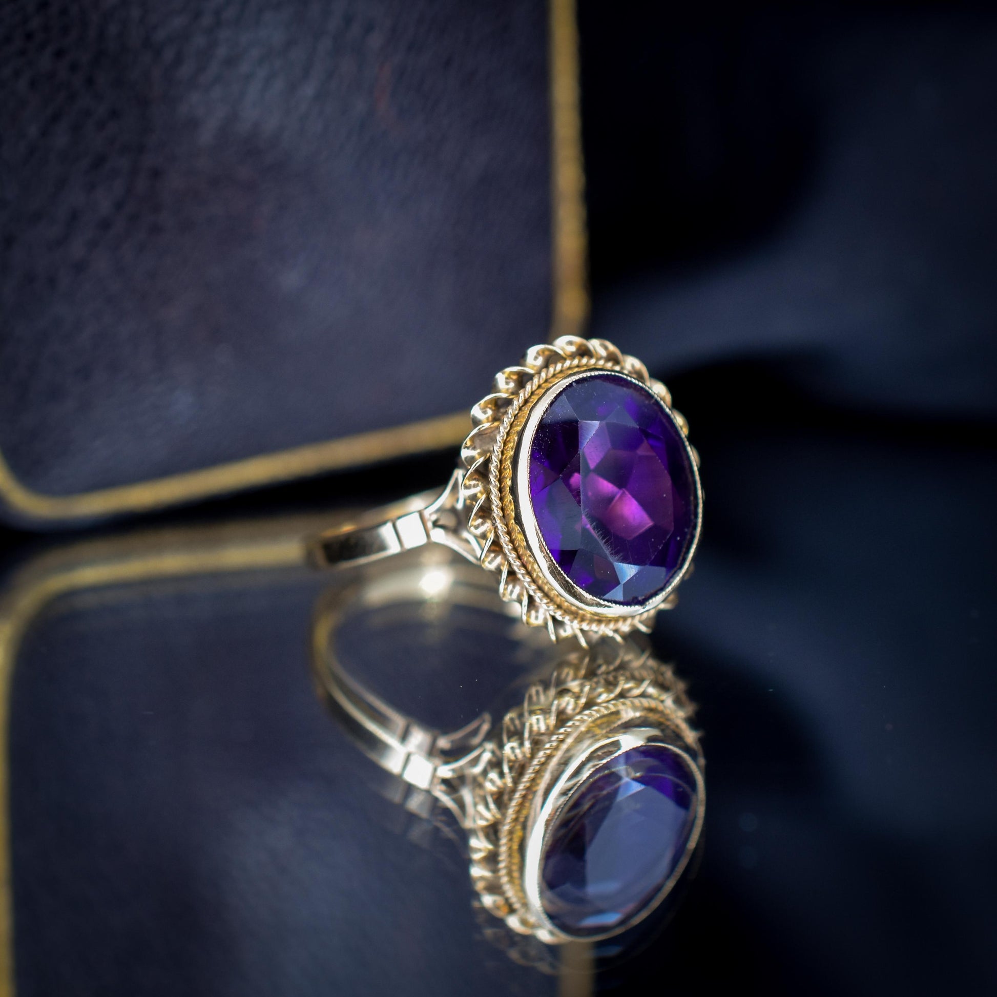 Vintage Oval Cut Large Amethyst Solitaire Gold Cocktail Ring