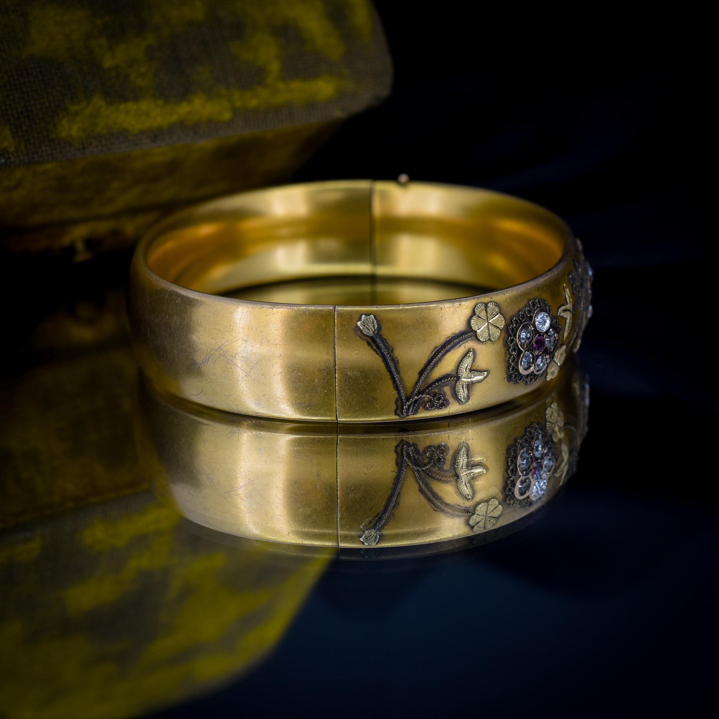 Antique 12ct Gold Filled Floral Paste Bangle Bracelet