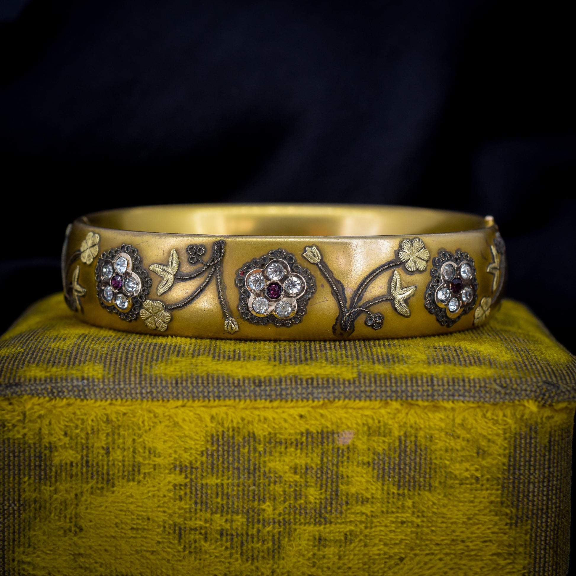 Antique 12ct Gold Filled Floral Paste Bangle Bracelet