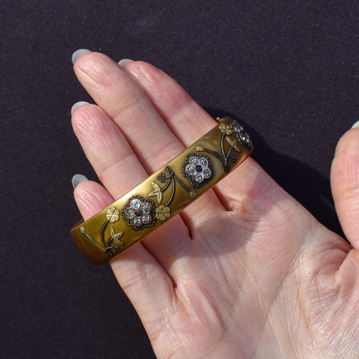 Antique 12ct Gold Filled Floral Paste Bangle Bracelet