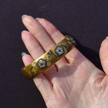 Antique 12ct Gold Filled Floral Paste Bangle Bracelet