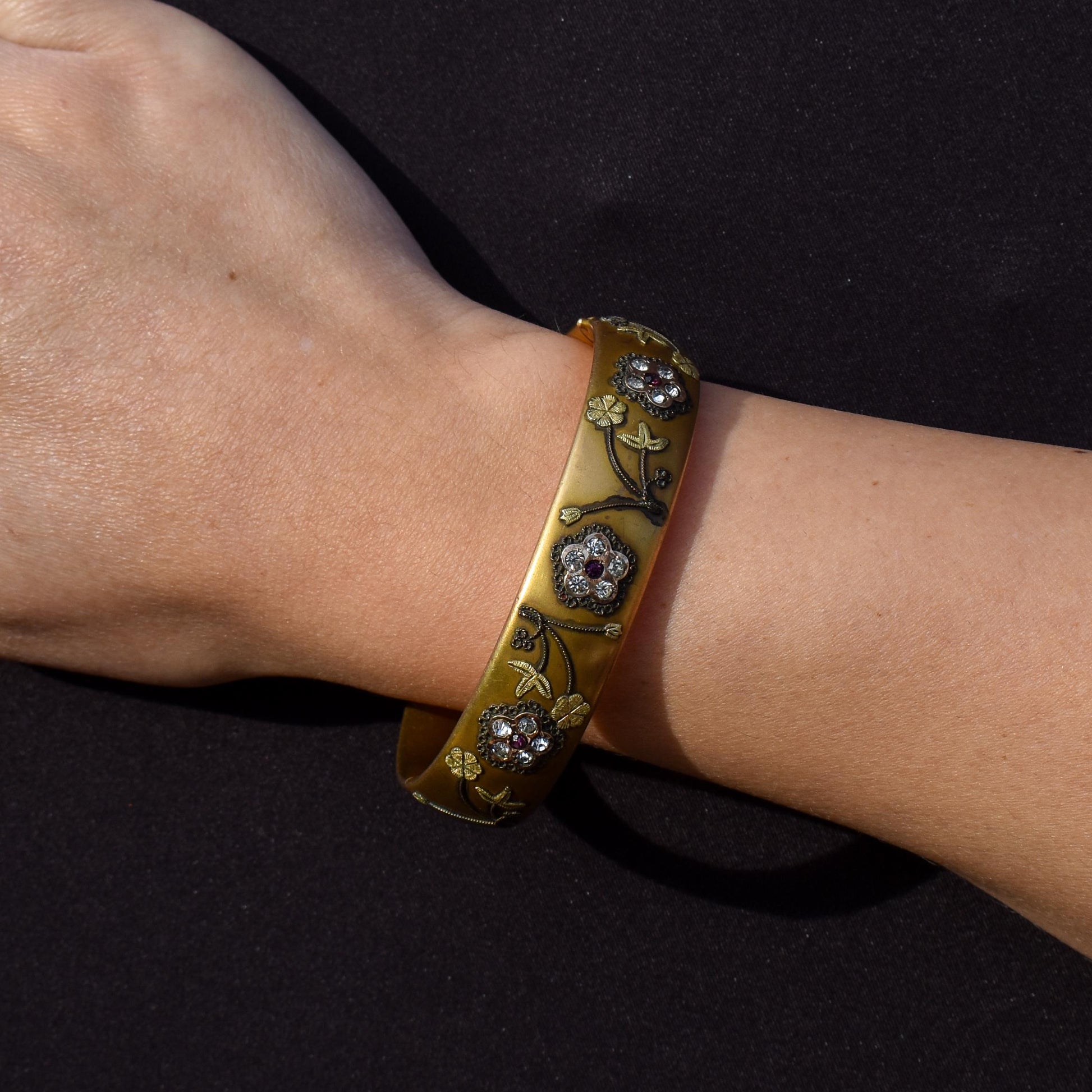 Antique 12ct Gold Filled Floral Paste Bangle Bracelet