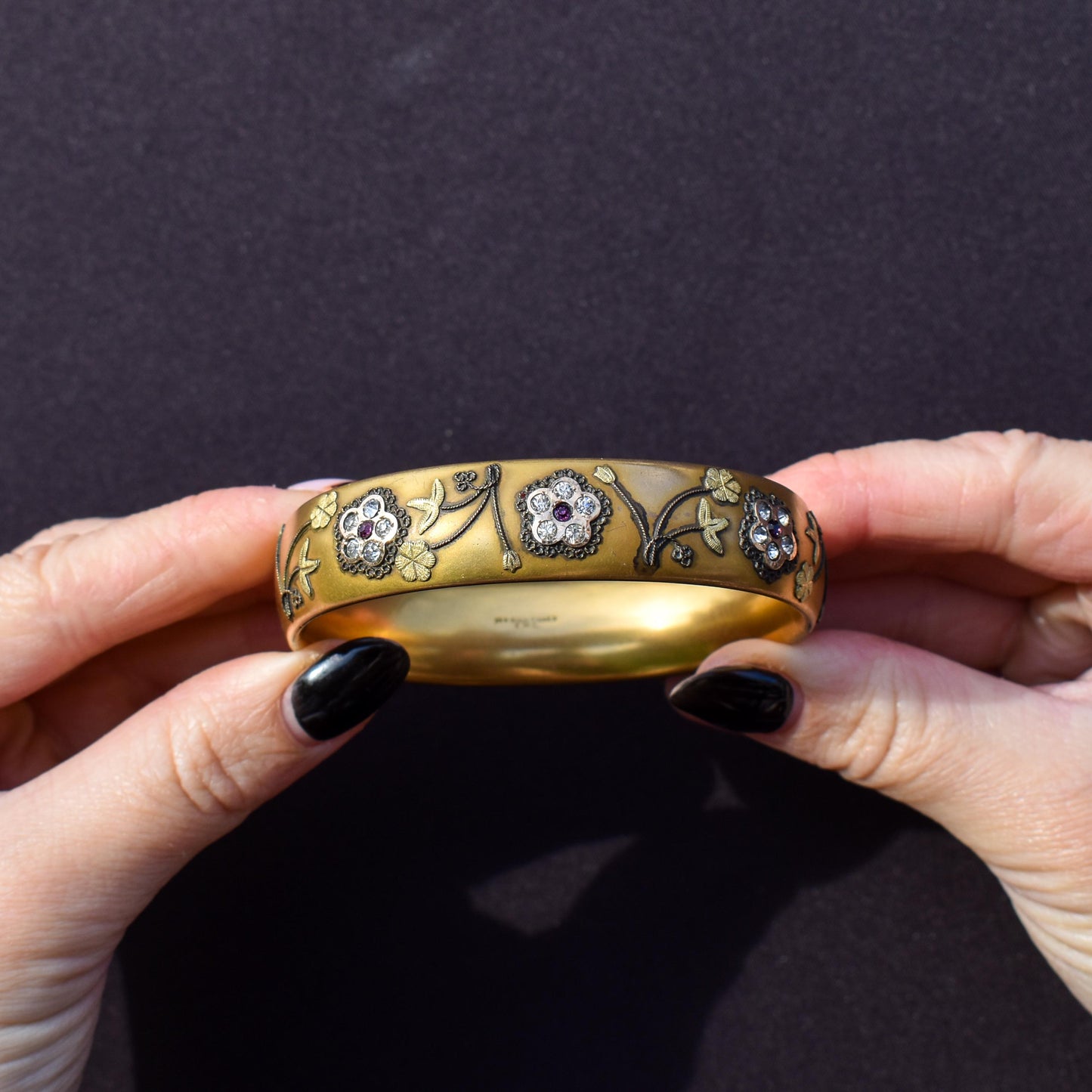 Antique 12ct Gold Filled Floral Paste Bangle Bracelet