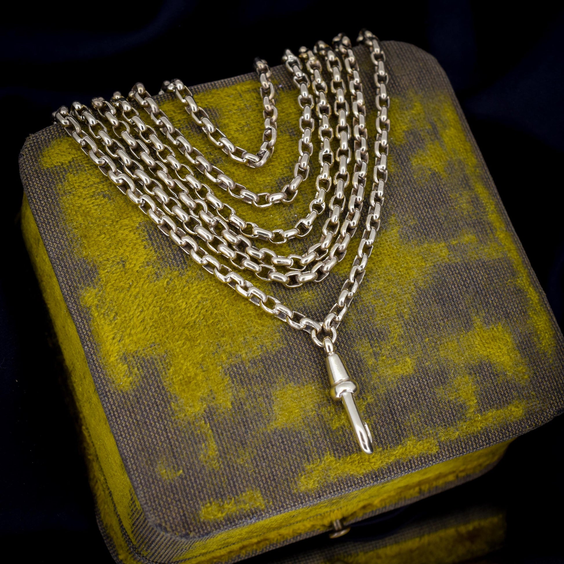 Antique Long Faceted Belcher Rolled Gold Guard Muff Chain Necklace | 52" Length with Dog Clip