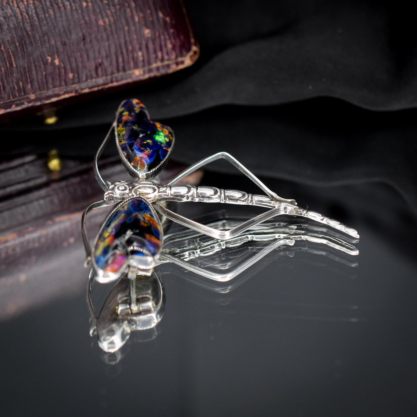 Antique Art Deco Sterling Silver Butterfly Wing Dragonfly Brooch