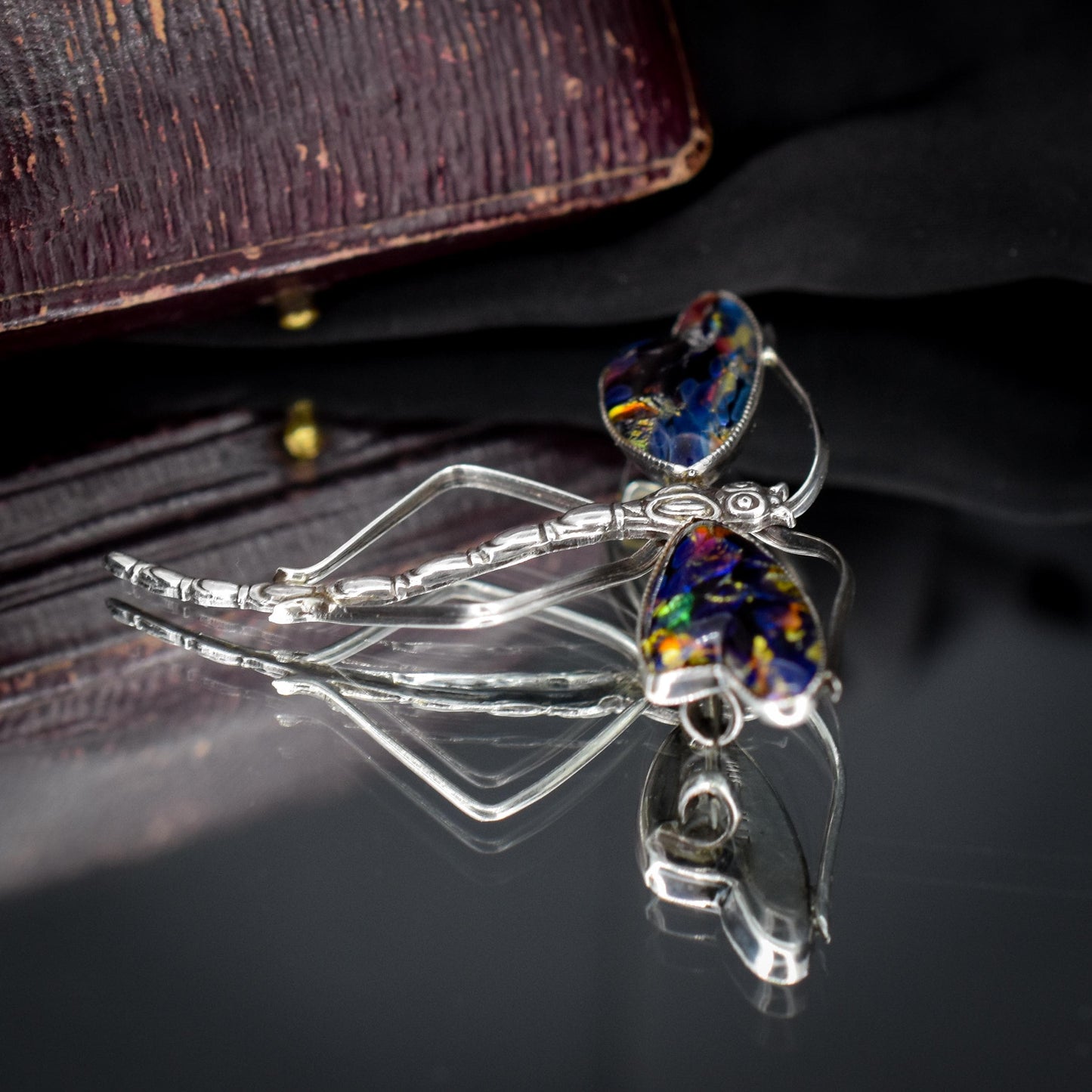 Antique Art Deco Sterling Silver Butterfly Wing Dragonfly Brooch