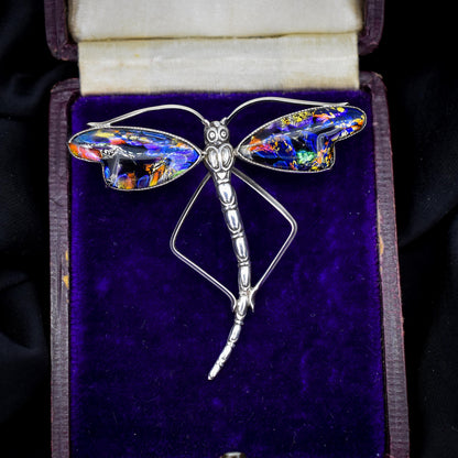Antique Art Deco Sterling Silver Butterfly Wing Dragonfly Brooch
