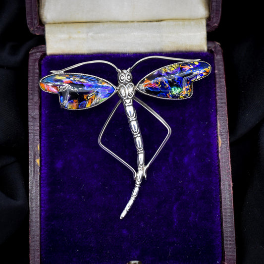 Antique Art Deco Sterling Silver Butterfly Wing Dragonfly Brooch
