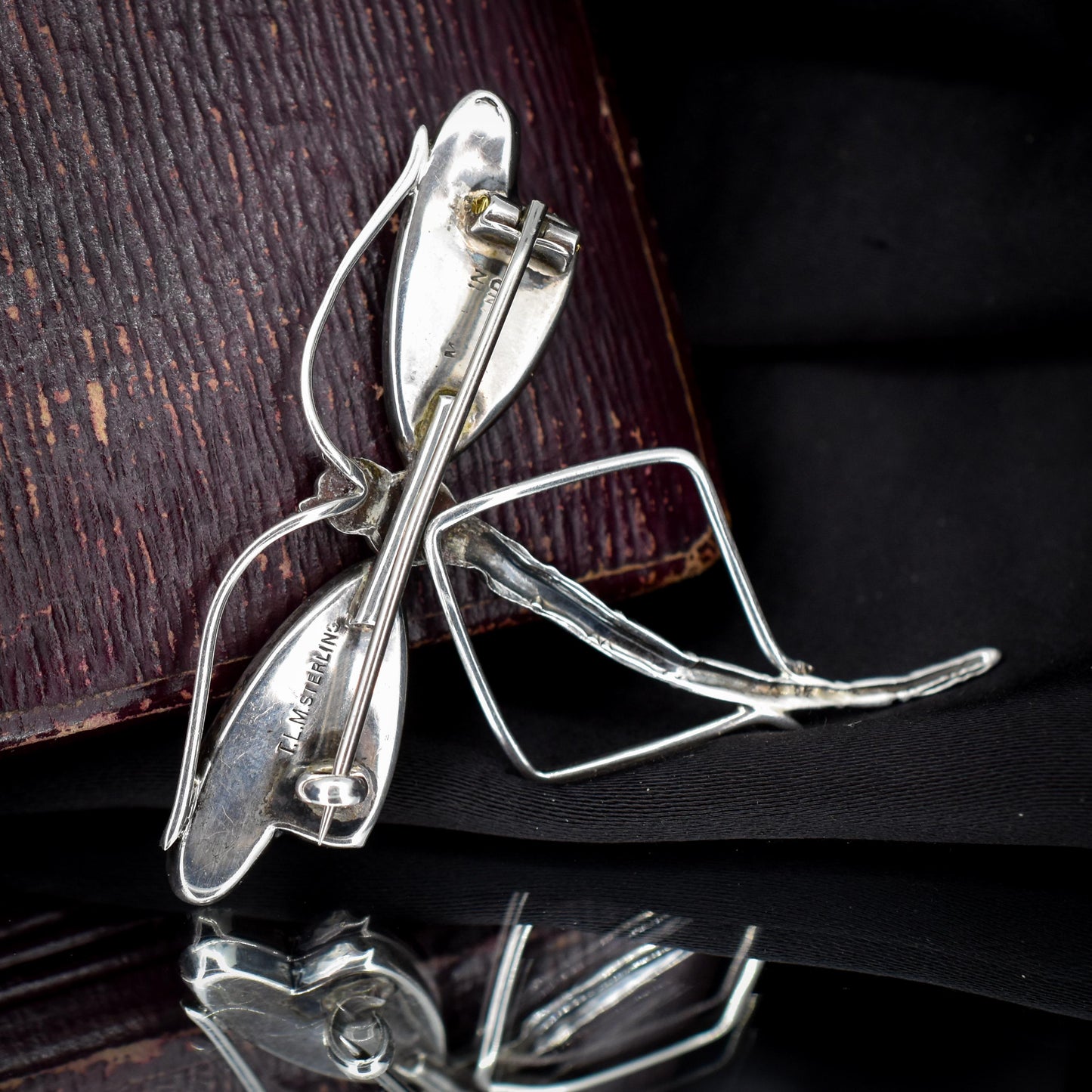 Antique Art Deco Sterling Silver Butterfly Wing Dragonfly Brooch