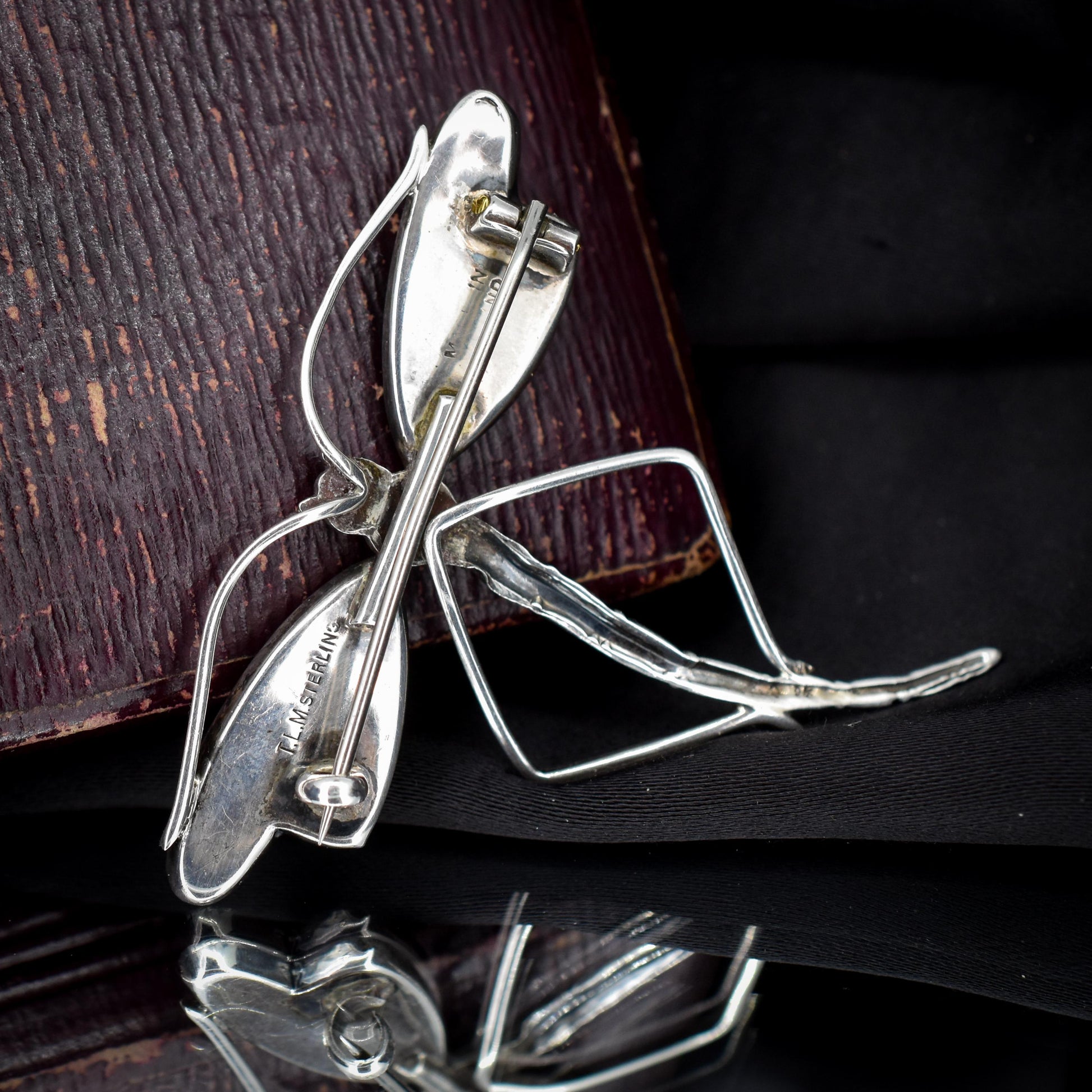 Antique Art Deco Sterling Silver Butterfly Wing Dragonfly Brooch