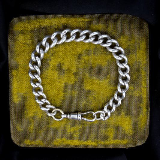 Antique Chunky Graduated Curb Sterling Silver Bracelet with Dog Clip | 7"