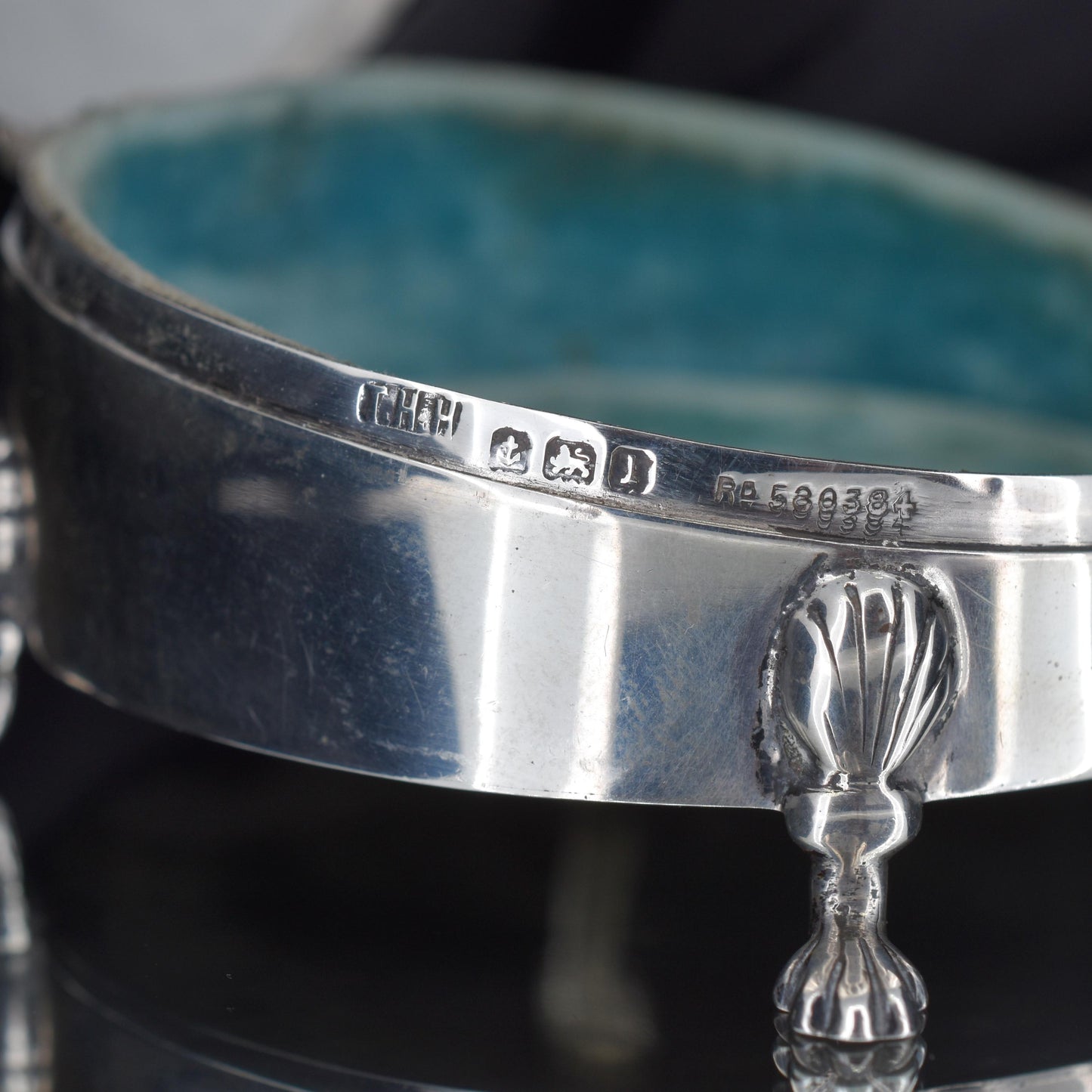 Antique Round Sterling Silver Jewellery Trinket Box - Birmingham 1910